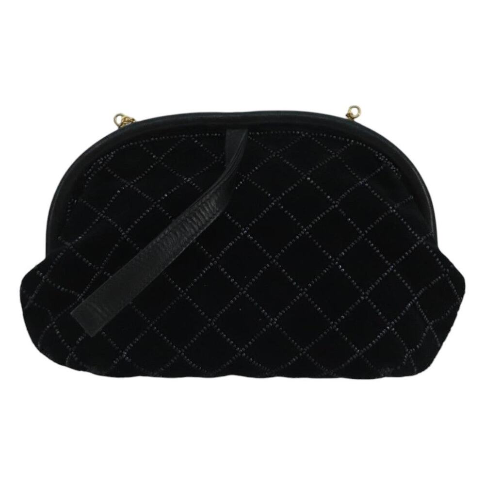 Bally Chain Shoulder Bag Velor Black Velour